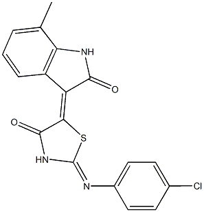 3-{2-[(4-chlorophenyl)imino]-4-oxo-1,3-thiazolidin-5-ylidene}-7-methyl-1,3-dihydro-2H-indol-2-one Struktur