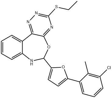 6-[5-(3-chloro-2-methylphenyl)-2-furyl]-3-(ethylsulfanyl)-6,7-dihydro[1,2,4]triazino[5,6-d][3,1]benzoxazepine Struktur