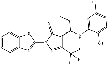 2-(1,3-benzothiazol-2-yl)-4-[1-(5-chloro-2-hydroxyanilino)propylidene]-5-(trifluoromethyl)-2,4-dihydro-3H-pyrazol-3-one Struktur