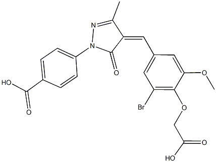 4-{4-[3-bromo-4-(carboxymethoxy)-5-methoxybenzylidene]-3-methyl-5-oxo-4,5-dihydro-1H-pyrazol-1-yl}benzoic acid Struktur