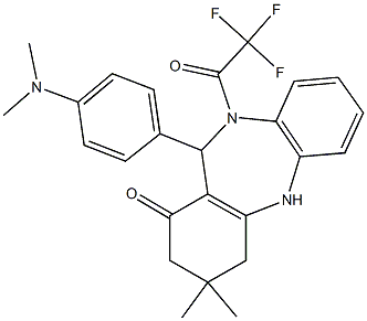 11-[4-(dimethylamino)phenyl]-3,3-dimethyl-10-(trifluoroacetyl)-2,3,4,5,10,11-hexahydro-1H-dibenzo[b,e][1,4]diazepin-1-one Struktur