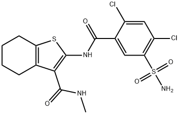 2-{[5-(aminosulfonyl)-2,4-dichlorobenzoyl]amino}-N-methyl-4,5,6,7-tetrahydro-1-benzothiophene-3-carboxamide Struktur