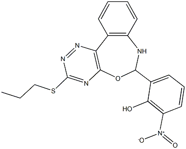 2-nitro-6-[3-(propylsulfanyl)-6,7-dihydro[1,2,4]triazino[5,6-d][3,1]benzoxazepin-6-yl]phenol Struktur