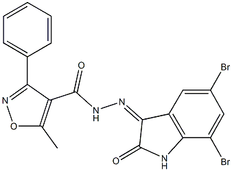 N'-(5,7-dibromo-2-oxo-1,2-dihydro-3H-indol-3-ylidene)-5-methyl-3-phenyl-4-isoxazolecarbohydrazide Struktur