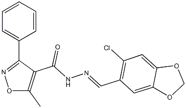 N'-[(6-chloro-1,3-benzodioxol-5-yl)methylene]-5-methyl-3-phenyl-4-isoxazolecarbohydrazide Struktur