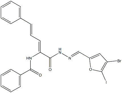 N-[1-({2-[(4-bromo-5-iodo-2-furyl)methylene]hydrazino}carbonyl)-4-phenyl-1,3-butadienyl]benzamide Struktur