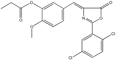 5-[(2-(2,5-dichlorophenyl)-5-oxo-1,3-oxazol-4(5H)-ylidene)methyl]-2-methoxyphenyl propionate Struktur