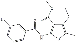 methyl 2-[(3-bromobenzoyl)amino]-4-ethyl-5-methyl-3-thiophenecarboxylate Struktur