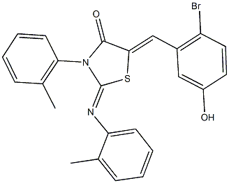 5-(2-bromo-5-hydroxybenzylidene)-3-(2-methylphenyl)-2-[(2-methylphenyl)imino]-1,3-thiazolidin-4-one Struktur