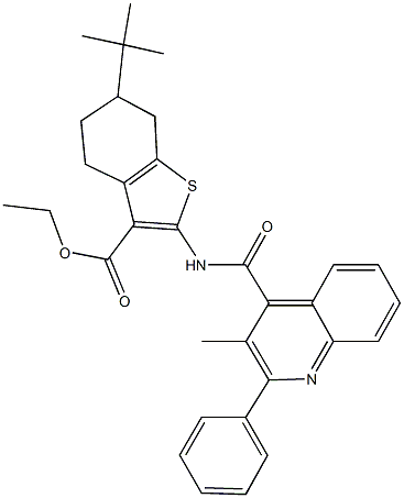 ethyl 6-tert-butyl-2-{[(3-methyl-2-phenyl-4-quinolinyl)carbonyl]amino}-4,5,6,7-tetrahydro-1-benzothiophene-3-carboxylate Struktur