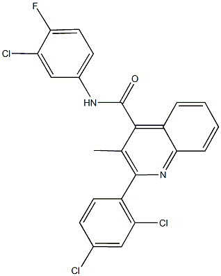 N-(3-chloro-4-fluorophenyl)-2-(2,4-dichlorophenyl)-3-methyl-4-quinolinecarboxamide Struktur