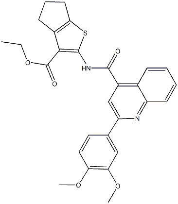 ethyl 2-({[2-(3,4-dimethoxyphenyl)-4-quinolinyl]carbonyl}amino)-5,6-dihydro-4H-cyclopenta[b]thiophene-3-carboxylate Struktur