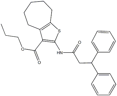 propyl 2-[(3,3-diphenylpropanoyl)amino]-5,6,7,8-tetrahydro-4H-cyclohepta[b]thiophene-3-carboxylate Struktur