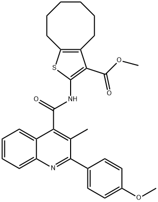 methyl 2-({[2-(4-methoxyphenyl)-3-methyl-4-quinolinyl]carbonyl}amino)-4,5,6,7,8,9-hexahydrocycloocta[b]thiophene-3-carboxylate Struktur