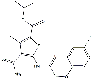 isopropyl 4-(aminocarbonyl)-5-{[(4-chlorophenoxy)acetyl]amino}-3-methyl-2-thiophenecarboxylate Struktur