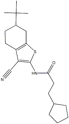 N-(6-tert-butyl-3-cyano-4,5,6,7-tetrahydro-1-benzothien-2-yl)-3-cyclopentylpropanamide Struktur