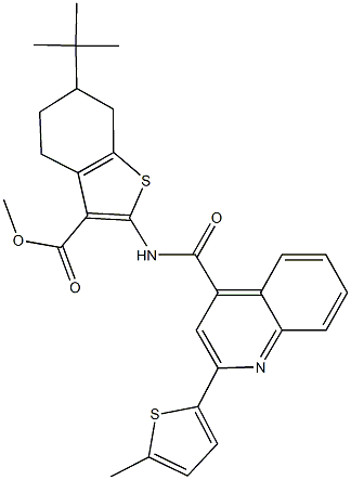 methyl 6-tert-butyl-2-({[2-(5-methyl-2-thienyl)-4-quinolinyl]carbonyl}amino)-4,5,6,7-tetrahydro-1-benzothiophene-3-carboxylate Struktur