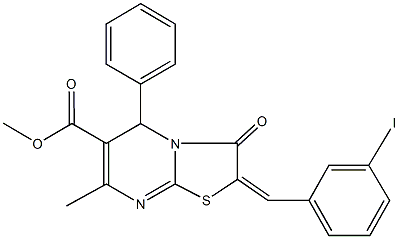 methyl 2-(3-iodobenzylidene)-7-methyl-3-oxo-5-phenyl-2,3-dihydro-5H-[1,3]thiazolo[3,2-a]pyrimidine-6-carboxylate Struktur