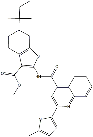 methyl 2-({[2-(5-methyl-2-thienyl)-4-quinolinyl]carbonyl}amino)-6-tert-pentyl-4,5,6,7-tetrahydro-1-benzothiophene-3-carboxylate Struktur