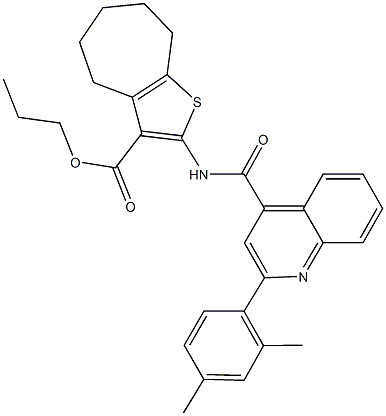 propyl 2-({[2-(2,4-dimethylphenyl)-4-quinolinyl]carbonyl}amino)-5,6,7,8-tetrahydro-4H-cyclohepta[b]thiophene-3-carboxylate Struktur