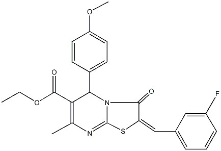 ethyl 2-(3-fluorobenzylidene)-5-(4-methoxyphenyl)-7-methyl-3-oxo-2,3-dihydro-5H-[1,3]thiazolo[3,2-a]pyrimidine-6-carboxylate Struktur