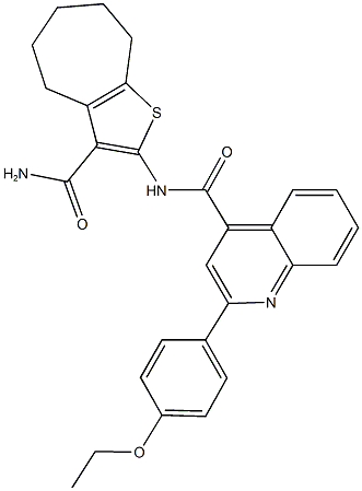 N-[3-(aminocarbonyl)-5,6,7,8-tetrahydro-4H-cyclohepta[b]thien-2-yl]-2-(4-ethoxyphenyl)-4-quinolinecarboxamide Struktur