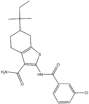 2-[(3-chlorobenzoyl)amino]-6-tert-pentyl-4,5,6,7-tetrahydro-1-benzothiophene-3-carboxamide Struktur