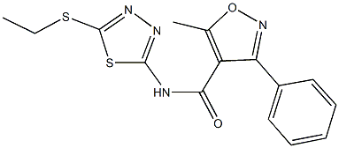 N-[5-(ethylsulfanyl)-1,3,4-thiadiazol-2-yl]-5-methyl-3-phenyl-4-isoxazolecarboxamide Struktur