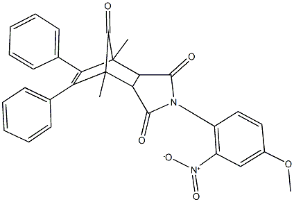 4-{2-nitro-4-methoxyphenyl}-1,7-dimethyl-8,9-diphenyl-4-azatricyclo[5.2.1.0~2,6~]dec-8-ene-3,5,10-trione Struktur