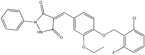 4-{4-[(2-chloro-6-fluorobenzyl)oxy]-3-ethoxybenzylidene}-1-phenyl-3,5-pyrazolidinedione Struktur