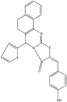 10-(4-hydroxybenzylidene)-7-(2-thienyl)-5,7-dihydro-6H-benzo[h][1,3]thiazolo[2,3-b]quinazolin-9(10H)-one Struktur