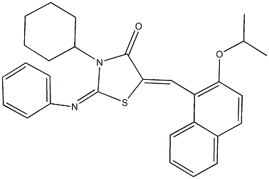 3-cyclohexyl-5-[(2-isopropoxy-1-naphthyl)methylene]-2-(phenylimino)-1,3-thiazolidin-4-one Struktur