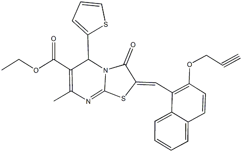 ethyl 7-methyl-3-oxo-2-{[2-(2-propynyloxy)-1-naphthyl]methylene}-5-(2-thienyl)-2,3-dihydro-5H-[1,3]thiazolo[3,2-a]pyrimidine-6-carboxylate Struktur