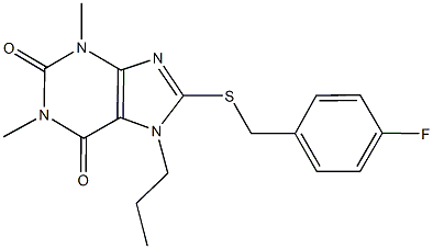 8-[(4-fluorobenzyl)sulfanyl]-1,3-dimethyl-7-propyl-3,7-dihydro-1H-purine-2,6-dione Struktur