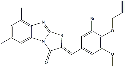 2-[3-bromo-5-methoxy-4-(2-propynyloxy)benzylidene]-6,8-dimethyl[1,3]thiazolo[3,2-a]benzimidazol-3(2H)-one Struktur