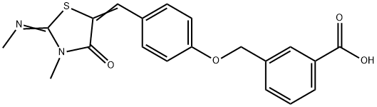 3-[(4-{[3-methyl-2-(methylimino)-4-oxo-1,3-thiazolidin-5-ylidene]methyl}phenoxy)methyl]benzoic acid Struktur