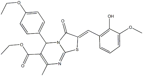 ethyl 5-(4-ethoxyphenyl)-2-(2-hydroxy-3-methoxybenzylidene)-7-methyl-3-oxo-2,3-dihydro-5H-[1,3]thiazolo[3,2-a]pyrimidine-6-carboxylate Struktur