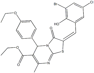 ethyl 2-(3-bromo-5-chloro-2-hydroxybenzylidene)-5-(4-ethoxyphenyl)-7-methyl-3-oxo-2,3-dihydro-5H-[1,3]thiazolo[3,2-a]pyrimidine-6-carboxylate Struktur