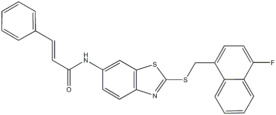 N-(2-{[(4-fluoro-1-naphthyl)methyl]sulfanyl}-1,3-benzothiazol-6-yl)-3-phenylacrylamide Struktur