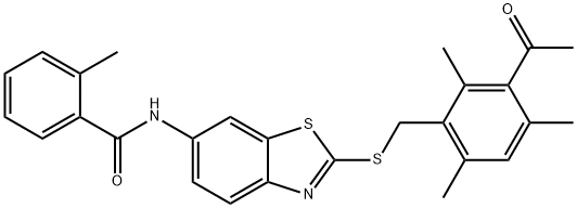 N-{2-[(3-acetyl-2,4,6-trimethylbenzyl)sulfanyl]-1,3-benzothiazol-6-yl}-2-methylbenzamide Struktur