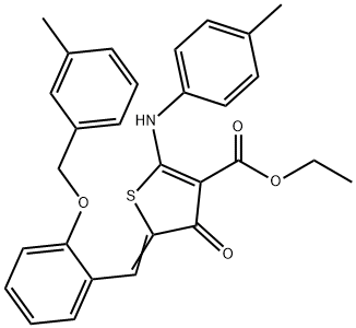 ethyl 5-{2-[(3-methylbenzyl)oxy]benzylidene}-4-oxo-2-(4-toluidino)-4,5-dihydro-3-thiophenecarboxylate Struktur