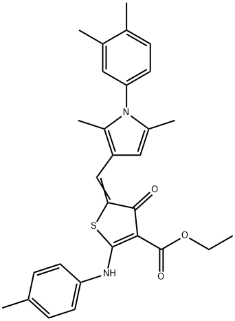 ethyl 5-{[1-(3,4-dimethylphenyl)-2,5-dimethyl-1H-pyrrol-3-yl]methylene}-4-oxo-2-(4-toluidino)-4,5-dihydro-3-thiophenecarboxylate Struktur