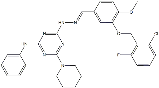 3-[(2-chloro-6-fluorobenzyl)oxy]-4-methoxybenzaldehyde [4-anilino-6-(1-piperidinyl)-1,3,5-triazin-2-yl]hydrazone Struktur