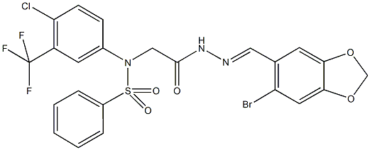 N-(2-{2-[(6-bromo-1,3-benzodioxol-5-yl)methylene]hydrazino}-2-oxoethyl)-N-[4-chloro-3-(trifluoromethyl)phenyl]benzenesulfonamide Struktur