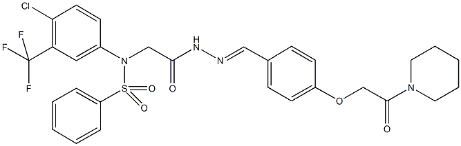 N-[4-chloro-3-(trifluoromethyl)phenyl]-N-[2-oxo-2-(2-{4-[2-oxo-2-(1-piperidinyl)ethoxy]benzylidene}hydrazino)ethyl]benzenesulfonamide Struktur