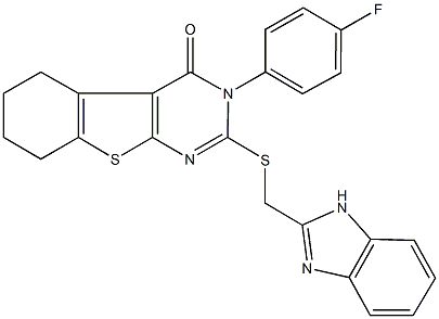 2-[(1H-benzimidazol-2-ylmethyl)sulfanyl]-3-(4-fluorophenyl)-5,6,7,8-tetrahydro[1]benzothieno[2,3-d]pyrimidin-4(3H)-one Struktur