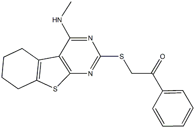 2-{[4-(methylamino)-5,6,7,8-tetrahydro[1]benzothieno[2,3-d]pyrimidin-2-yl]sulfanyl}-1-phenylethanone Struktur