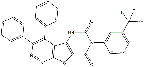 3,4-diphenyl-7-[3-(trifluoromethyl)phenyl]pyrimido[4',5':4,5]thieno[2,3-c]pyridazine-6,8(5H,7H)-dione Struktur