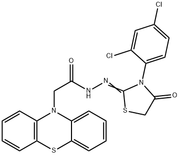 N'-[3-(2,4-dichlorophenyl)-4-oxo-1,3-thiazolidin-2-ylidene]-2-(10H-phenothiazin-10-yl)acetohydrazide Struktur