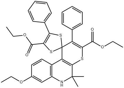 diethyl 8-ethoxy-5,5-dimethyl-2,5'-diphenyl-5,6-dihydrospiro(1H-thiopyrano[2,3-c]quinoline-1,2'-[1,3]-dithiole)-3,4'-dicarboxylate Struktur